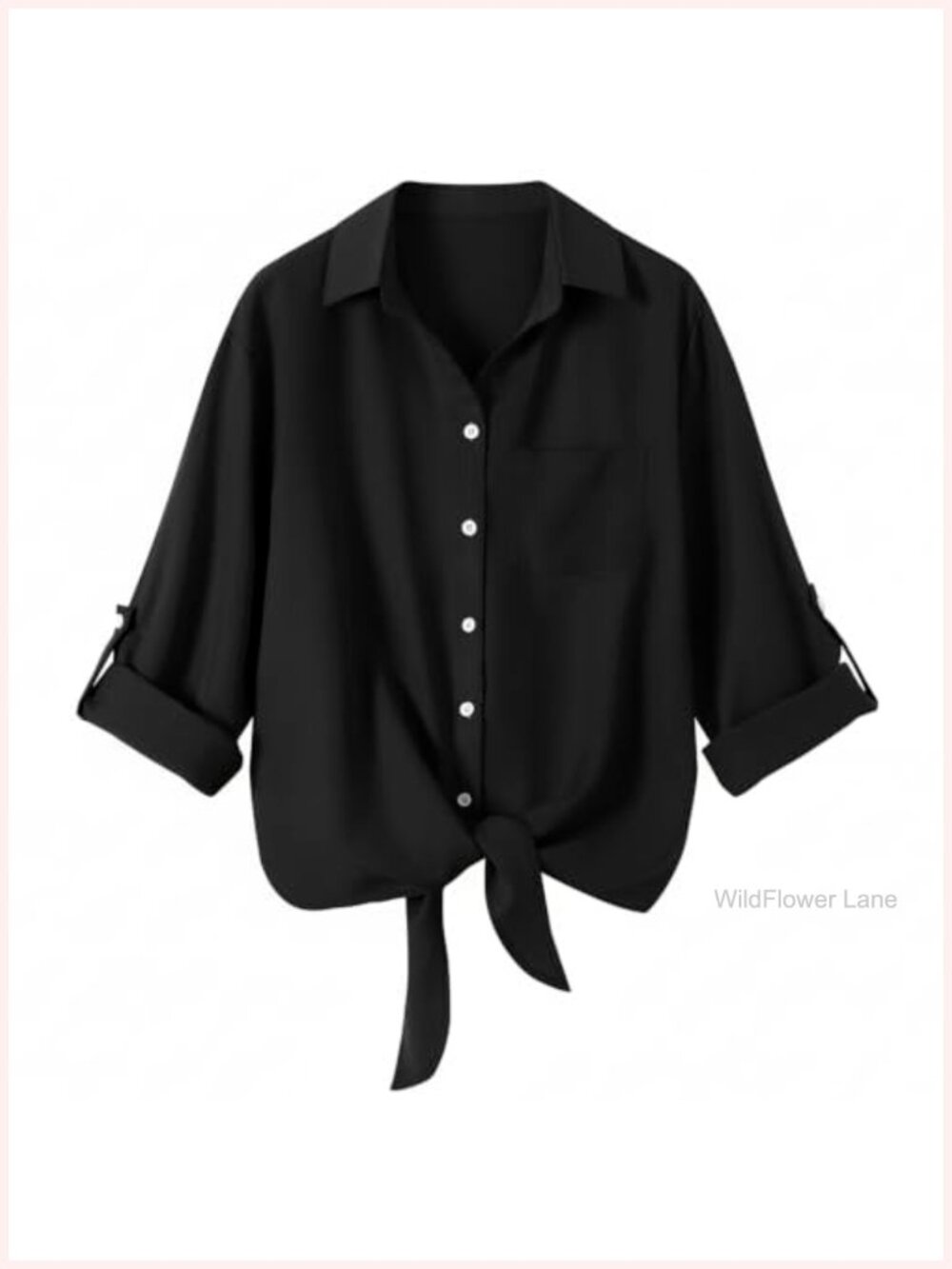 Women's Tie Front Blouse 3/4 Roll Up Sleeve Button Down Shirt Lyocell